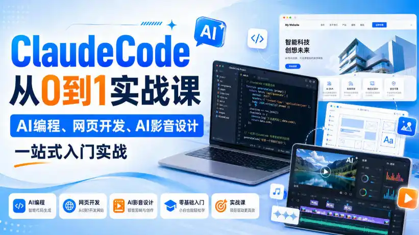 ClaudeCode从0到1实战课，AI编程、网页开发、AI影音设计一站式入门实战-北疆网创