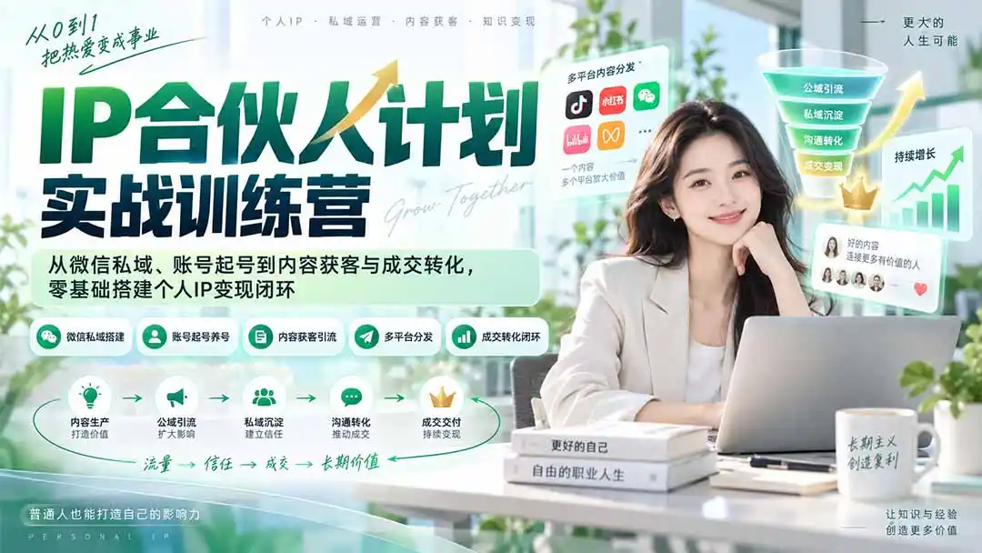 IP合伙人计划实战训练营-更新：从微信私域、账号起号到内容获客与成交转化，零基础搭建个人IP变现闭环-北疆网创