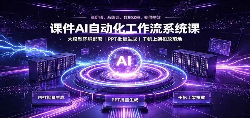 课件AI自动化工作流系统课:大模型环境部署,PPT批量生成,千帆上架投放落地-北疆网创