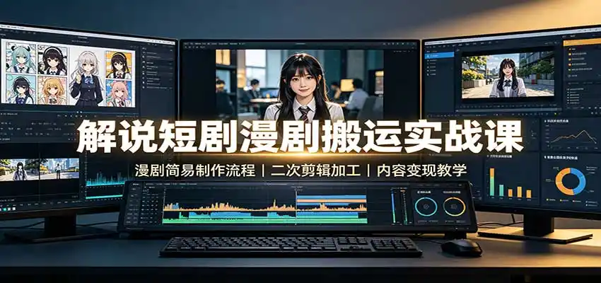 解说短剧漫剧搬运实战课：漫剧简易制作流程，二次剪辑加工，内容变现教学-北疆网创