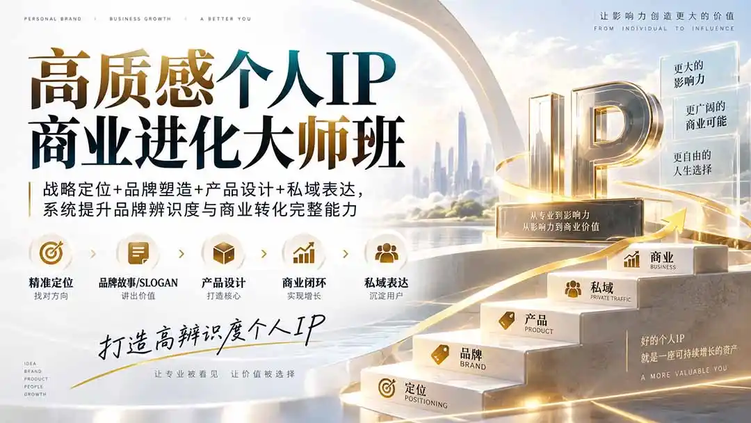 高质感个人IP商业进化大师班：战略定位+品牌塑造+产品设计+私域表达，系统提升品牌辨识度与商业转化完整能力-北疆网创