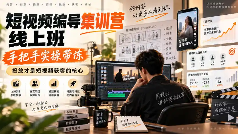 短视频编导集训营线上班，手把手实操带冻，投放才是短视频获客的核心-北疆网创