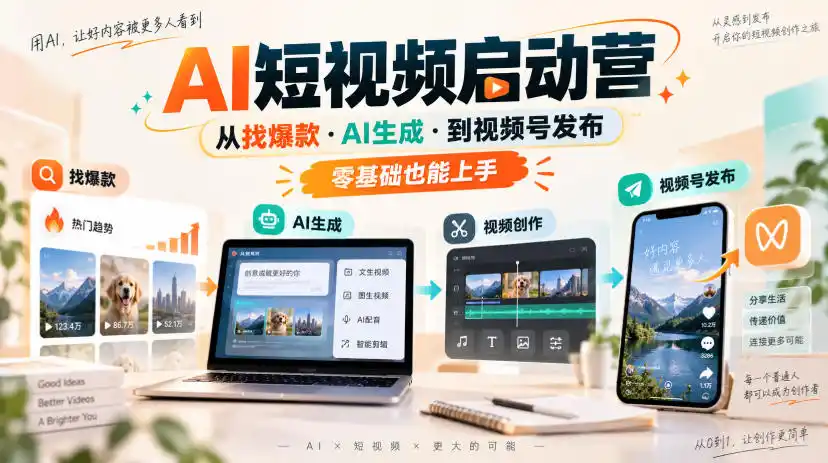 AI短视频启动营，从找爆款·AI生成·到视频号发布，零基础也能上手-北疆网创