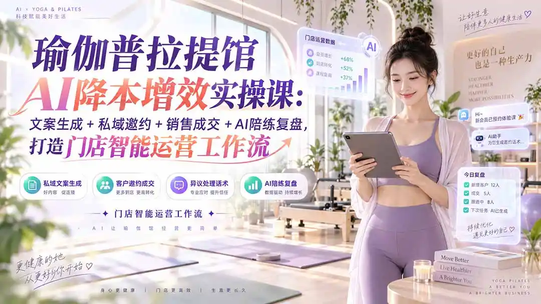 瑜伽普拉提馆AI降本增效实操课：文案生成+私域邀约+销售成交+AI陪练复盘，打造门店智能运营工作流-北疆网创