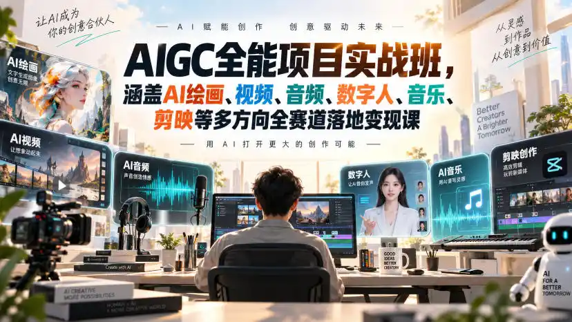 AIGC全能项目实战班，涵盖AI绘画、视频、音频、数字人、音乐、剪映等多方向全赛道落地变现课-北疆网创
