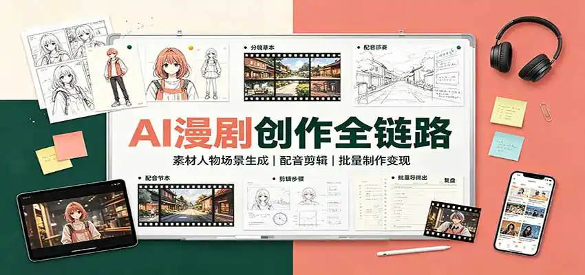 AI漫剧创作全链路：素材人物场景生成，配音剪辑，批量制作变现-北疆网创