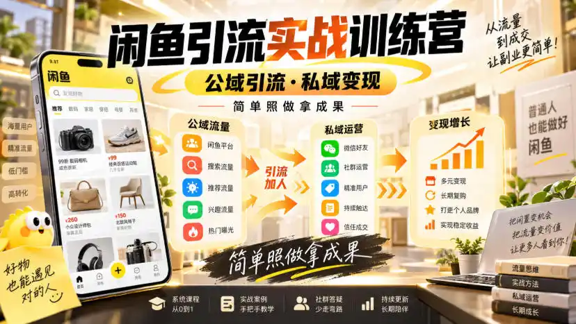 闲鱼引流实战训练营，公域引流·私域变现，简单照做拿成果-北疆网创