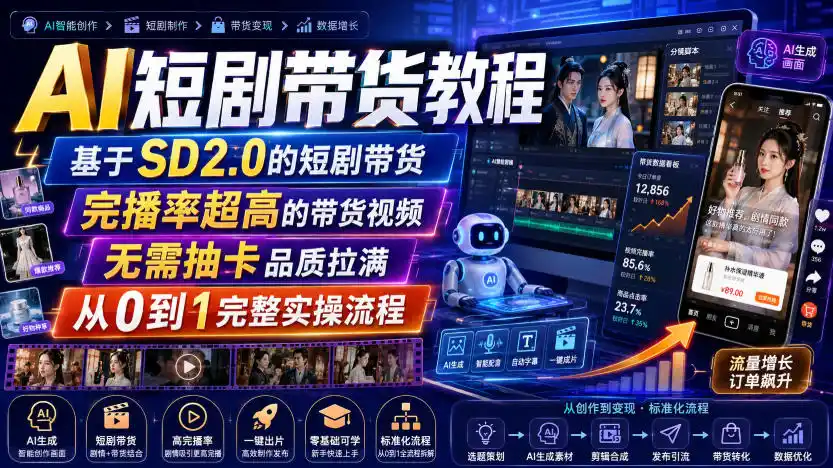 AI短剧带货教程，基于SD2.0的短剧带货，完播率超高的带货视频，无需抽卡品质拉满，从0到1完整实操流程-北疆网创