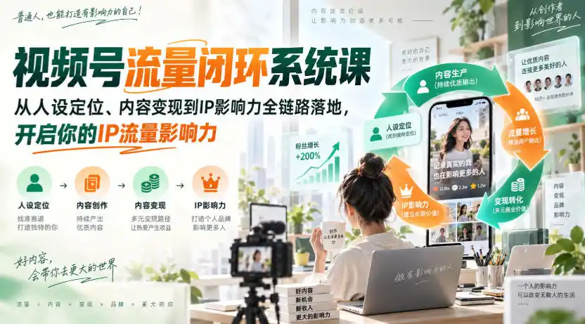 视频号流量闭环系统课，从人设定位、内容变现到IP影响力全链路落地，开启你的IP流量影响力-北疆网创