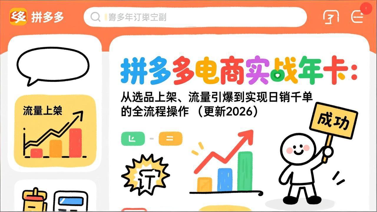 拼多多电商实战年卡：从选品上架、流量引爆到实现日销千单的全流程操作(更新2026年8月-北疆网创