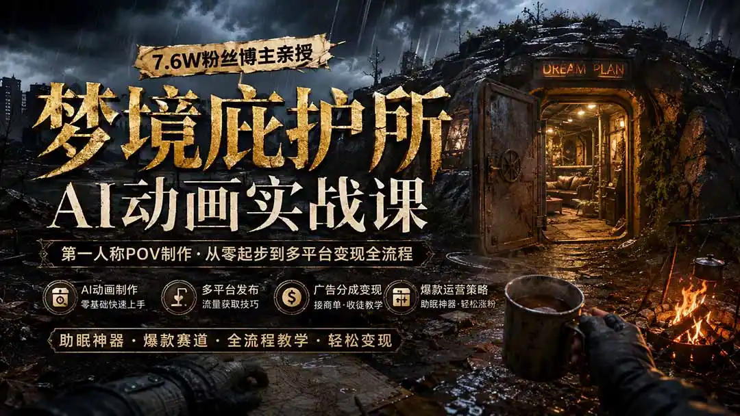梦境庇护所AI动画实战课：7.6W粉丝博主亲授第一人称POV制作，从零起步到多平台发布变现全流程-北疆网创