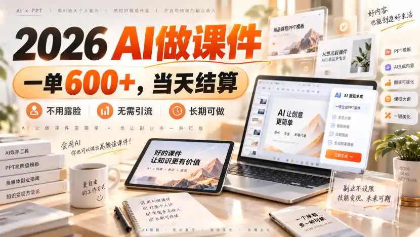 2026 AI做课件，一单600+，当天结算，不用露脸，无需引流，长期可做【揭秘】-北疆网创