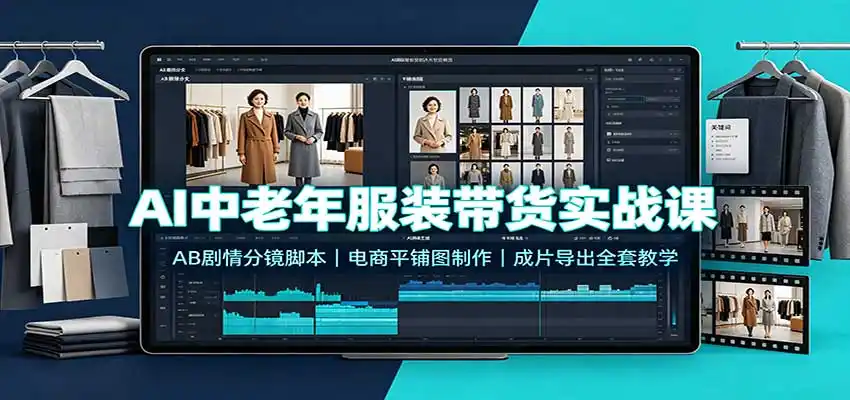 AI中老年服装带货实战课：AB剧情分镜脚本，电商平铺图制作，成片导出全套教学-北疆网创