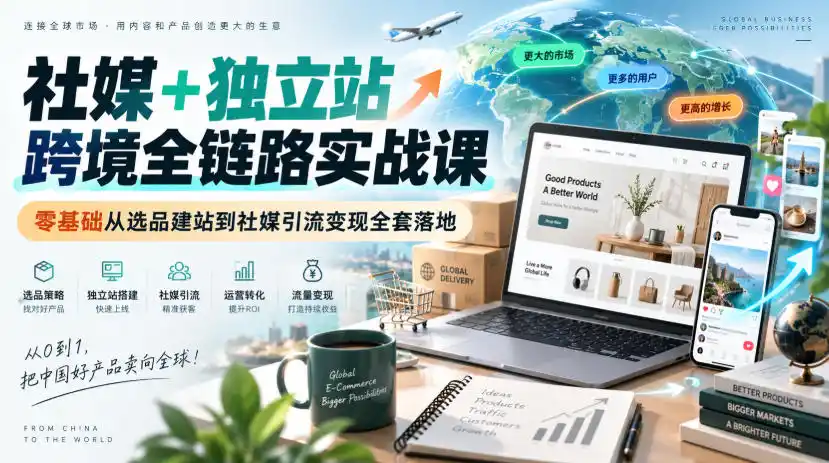 社媒+独立站跨境全链路实战课｜零基础从选品建站到社媒引流变现全套落地-北疆网创