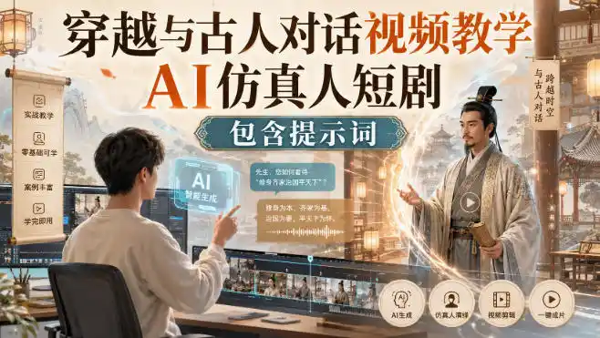 穿越与古人对话视频教学,AI仿真人短剧,包含提示词-北疆网创