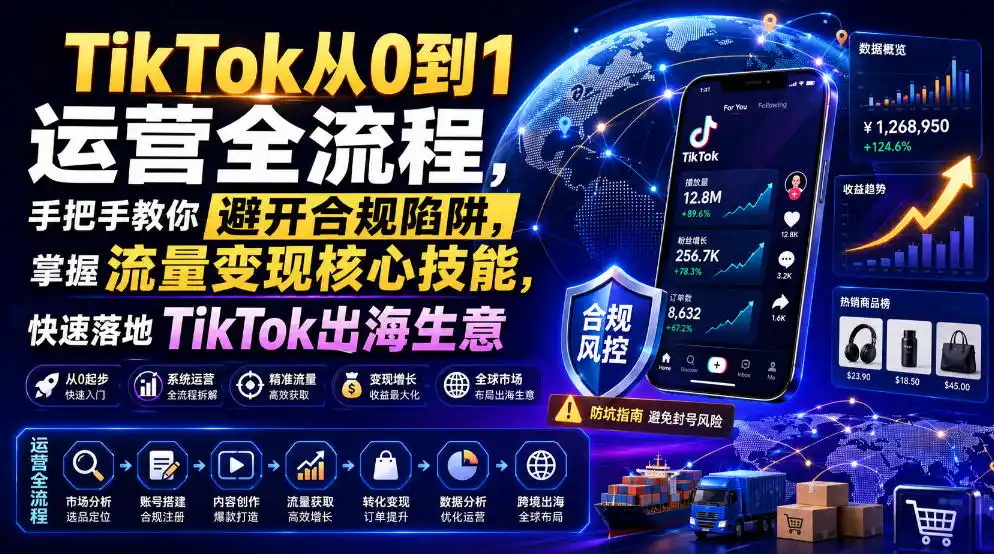 TikTok从0到1运营全流程，手把手教你避开合规陷阱，掌握流量变现核心技能，快速落地TikTok出海生意(更新8月)-北疆网创
