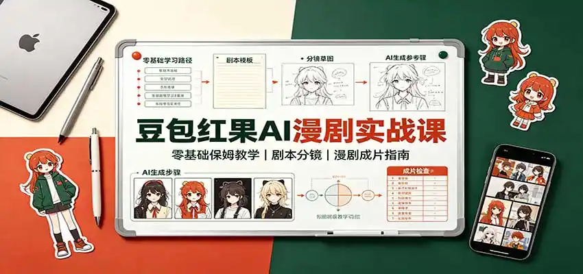 豆包红果AI漫剧实战课：零基础保姆教学，剧本分镜，漫剧成片指南-北疆网创