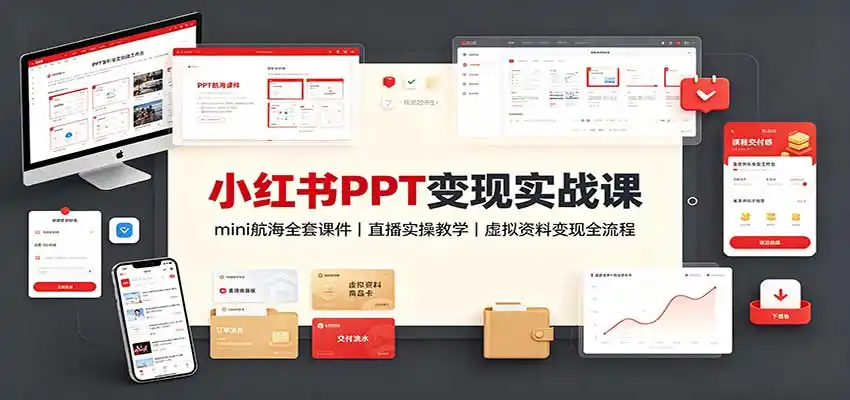 小红书PPT变现实战课：mini航海全套课件+直播实操教学，虚拟资料变现全流程-北疆网创