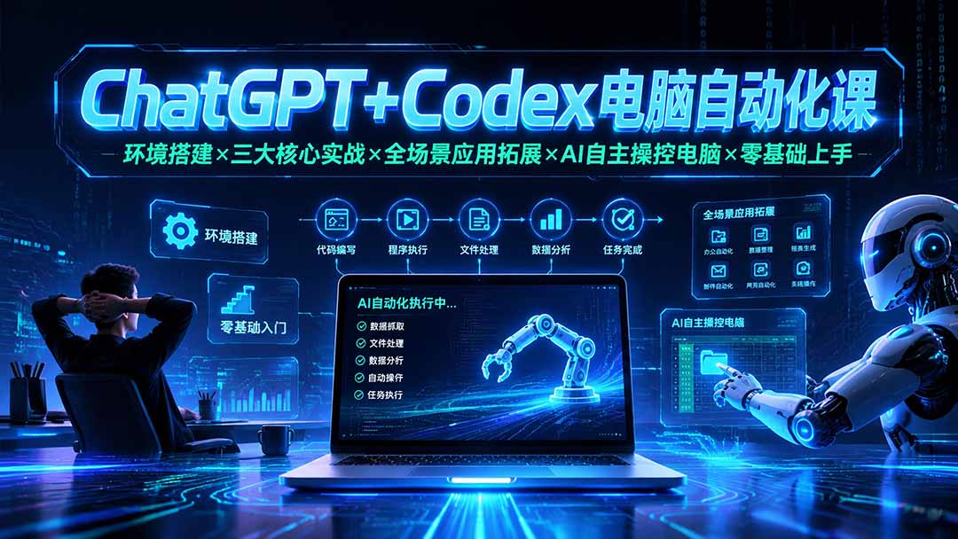 ChatGPT+Codex电脑自动化课:环境搭建×三大核心实战×全场景应用拓展×AI自主操控电脑×零基础上手-北疆网创