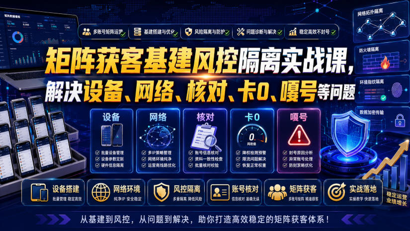 矩阵获客基建风控隔离实战课,解决设备、网络、核对、卡0、嘎号等问题-北疆网创