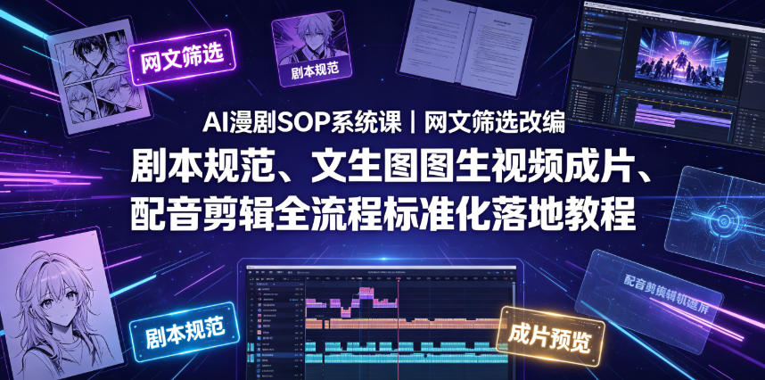 AI漫剧SOP系统课｜网文筛选改编、剧本规范、文生图图生视频成片、配音剪辑全流程标准化落地教程(更新)-北疆网创
