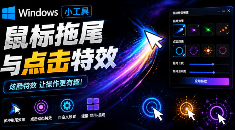 Windows特效小工具!一键给你的鼠标添加拖尾与点击动态特效,吾爱出品,免费使用Mouse Trail-北疆网创