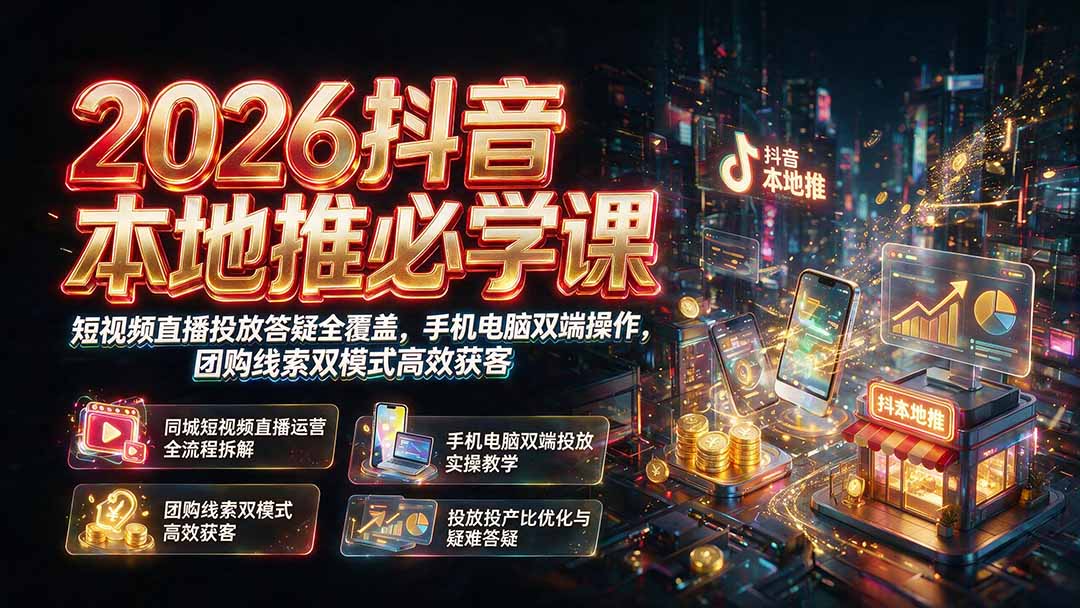 2026抖音本地推必学课｜短视频直播投放答疑全覆盖，手机电脑双端操作，团购线索双模式高效获客-北疆网创