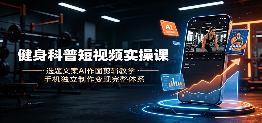 健身科普短视频实操课：选题文案AI作图剪辑教学，手机独立制作变现完整体系-北疆网创