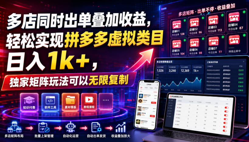 多店同时出单叠加收益，轻松实现拼多多虚拟类目日入1k+，独家矩阵玩法可以无限复制【揭秘】-北疆网创