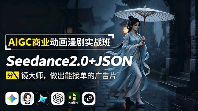AIGC商业动画漫剧实战班-更新：Seedance2.0+JSON分镜大师，做出能接单的广告片-北疆网创