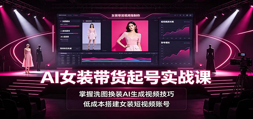 AI女装带货起号实战课:掌握洗图换装AI生成视频技巧,低成本搭建女装短视频账号-北疆网创
