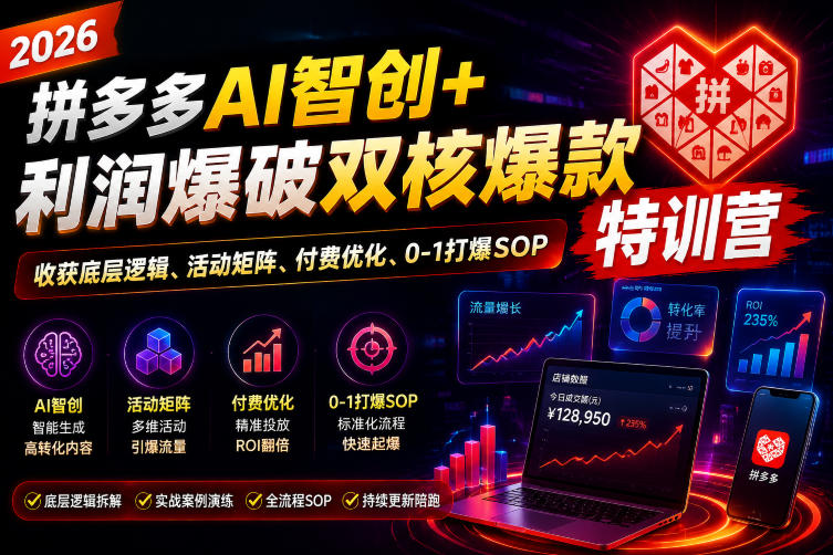 2026拼多多AI智创+利润爆破双核爆款特训营，收获底层逻辑、活动矩阵、付费优化、0-1打爆SOP-北疆网创