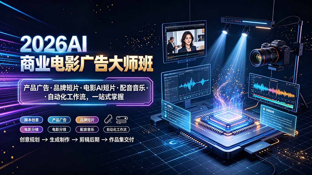 2026AI商业电影广告大师班：产品广告·品牌短片·电影AI短片·配音音乐·自动化工作流，一站式掌握-北疆网创