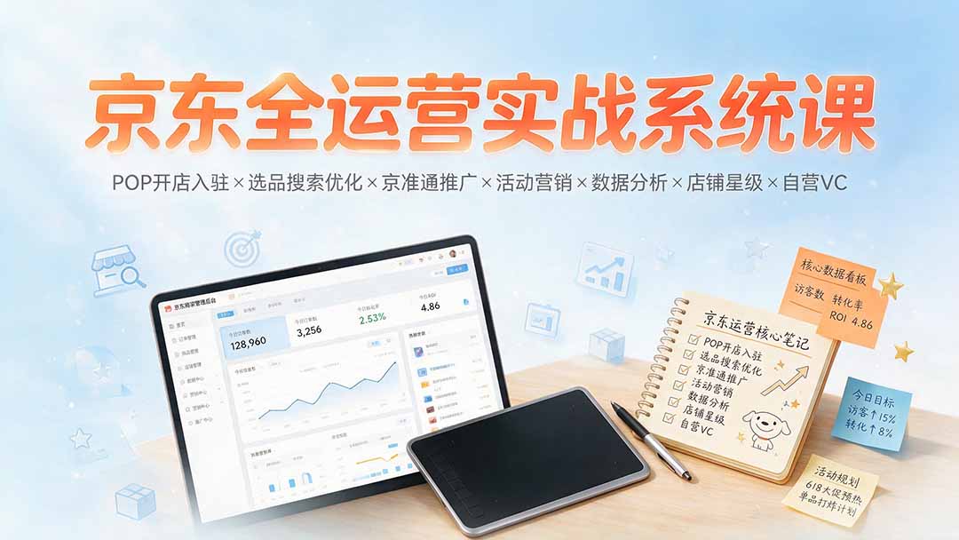 京东全运营实战系统课:POP开店入驻×选品搜索优化×京准通推广×活动营销×数据分析×店铺星级×自营VC-北疆网创