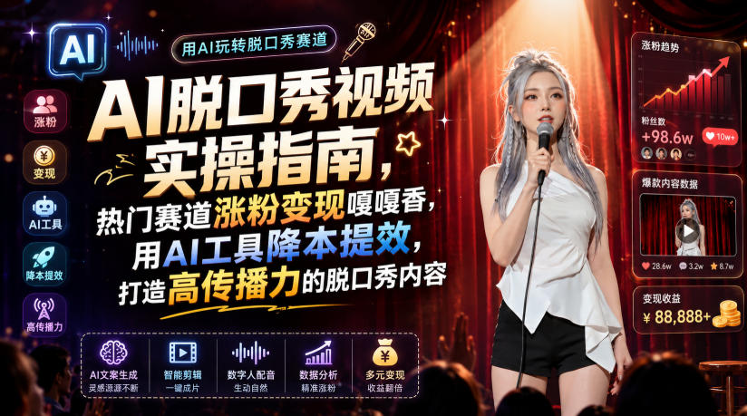 AI脱口秀视频实操指南，热门赛道涨粉变现嘎嘎香，用AI工具降本提效，打造高传播力的脱口秀内容-北疆网创