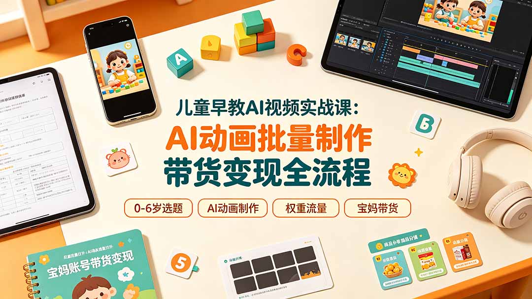 儿童早教AI视频实战课:0-6岁认知选题|AI动画批量制作|权重流量拉升|宝妈账号带货变现全流程-北疆网创