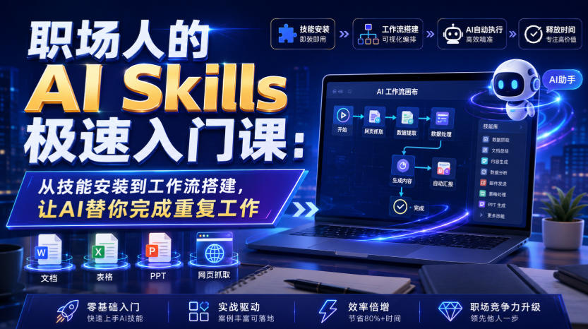 职场人的AI Skills极速入门课:从技能安装到工作流搭建,让AI替你完成重复工作-北疆网创