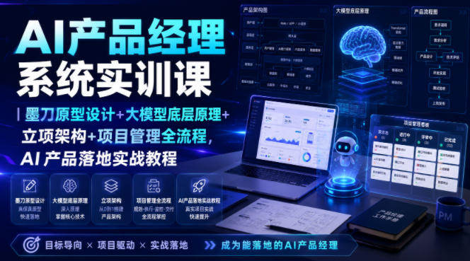 AI产品经理系统实训课｜墨刀原型设计+大模型底层原理+立项架构+项目管理全流程，AI产品落地实战教程-北疆网创