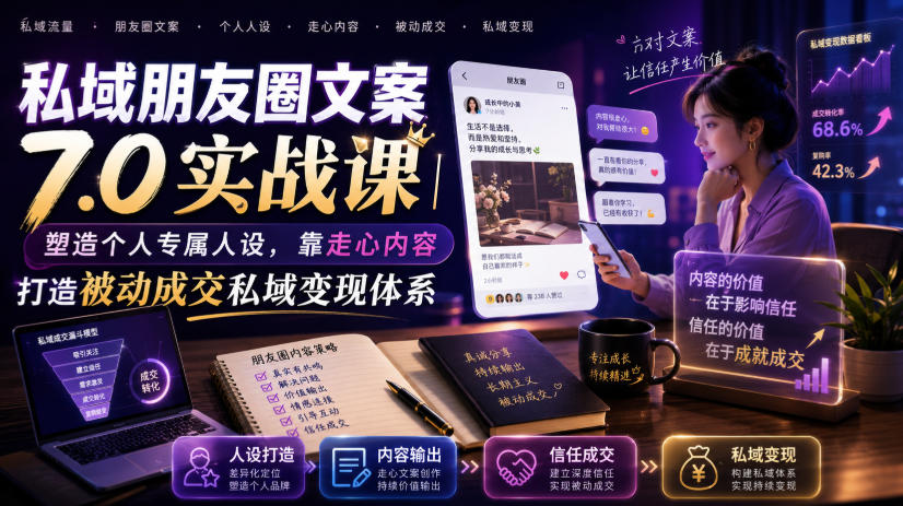 私域朋友圈文案7.0实战课｜塑造个人专属人设，靠走心内容打造被动成交私域变现体系-北疆网创